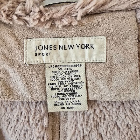 VINTAGE Jones New York Faux Suede Fur Hooded Penny Lane Coat Y2K Boho Beatles XL - Picture 14 of 14